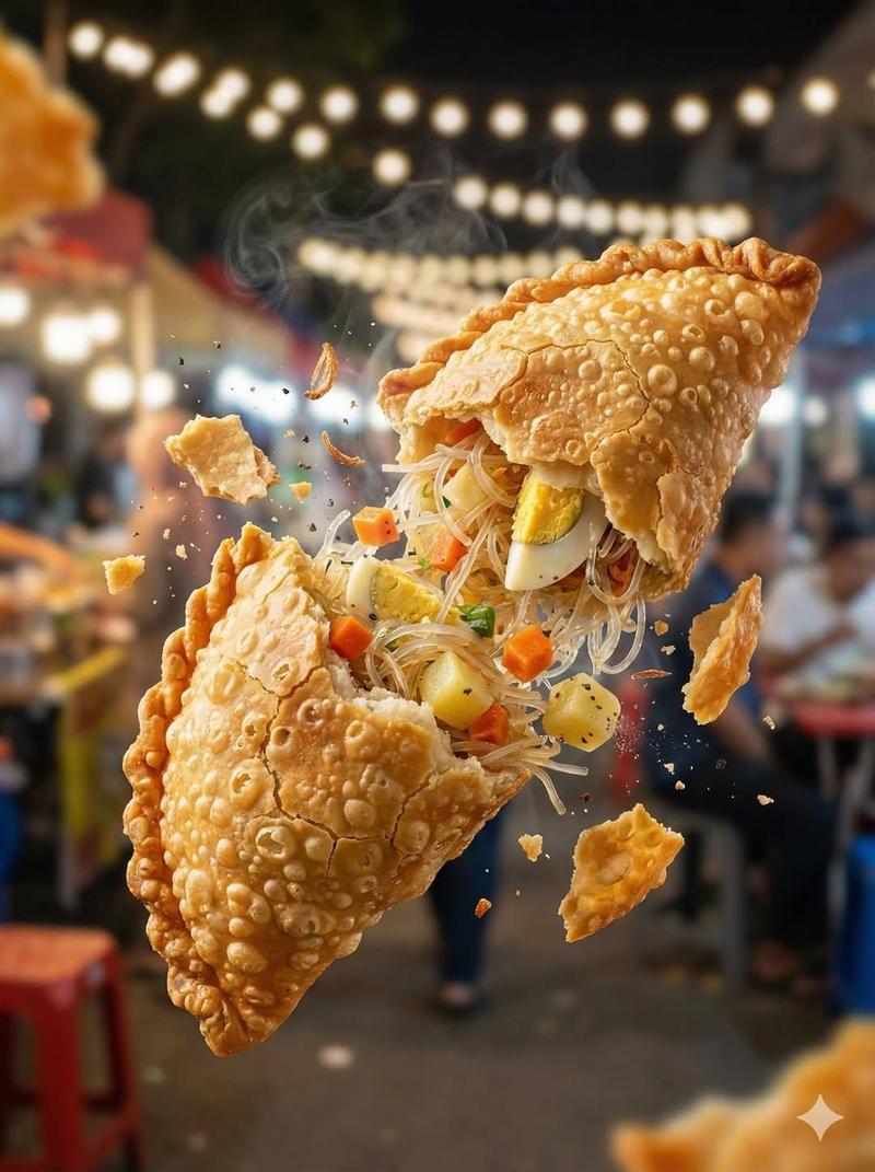 撕开印尼蛋饼的微距美食摄影