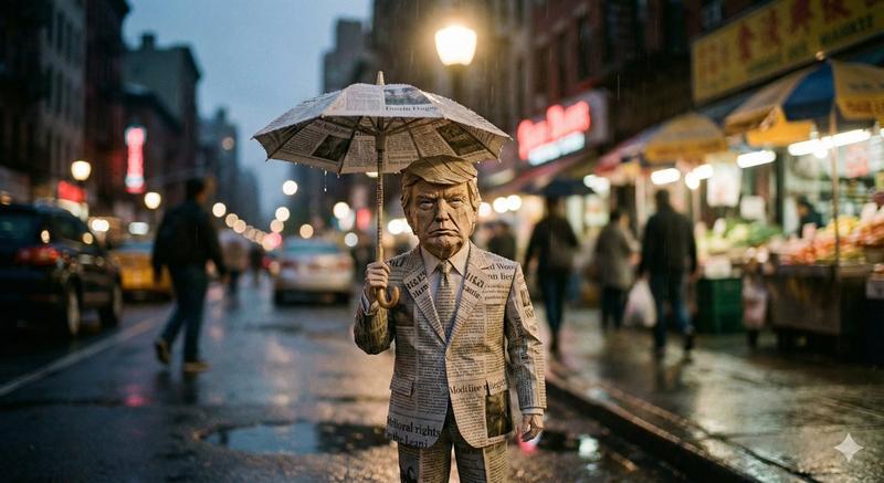 雨中纸质名人雕塑的电影静物摄影