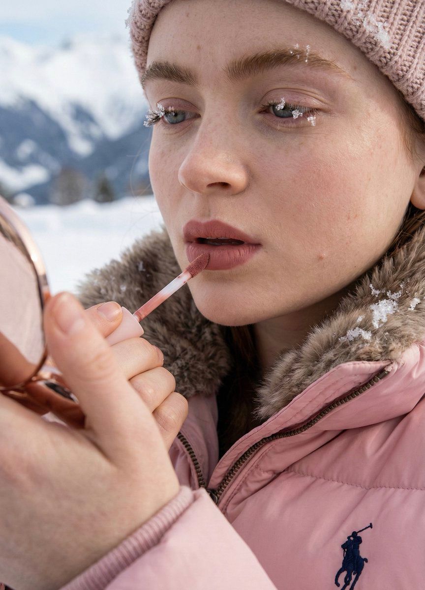 高保真纹理测试:雪中涂抹 Kylie Lip Kit 的女孩