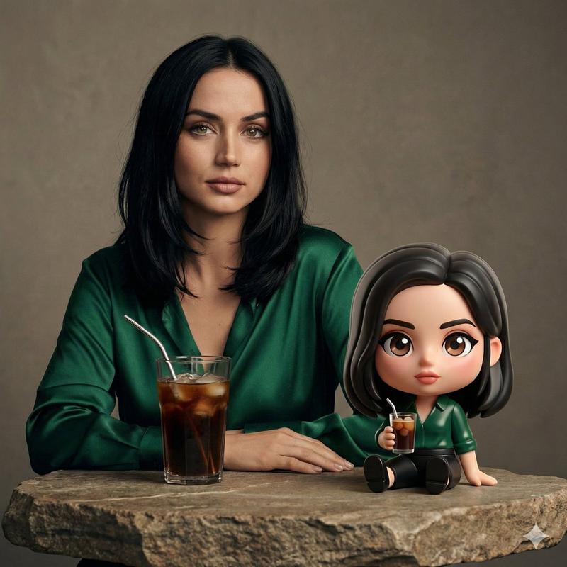 安娜·德·阿玛斯 (Ana de Armas) 与 Q 版人偶的电影级工作室肖像