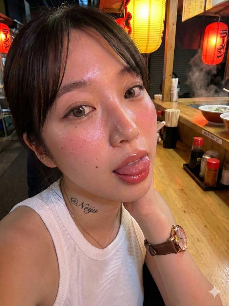 逼真的居酒屋自拍，带刻意的不完美感