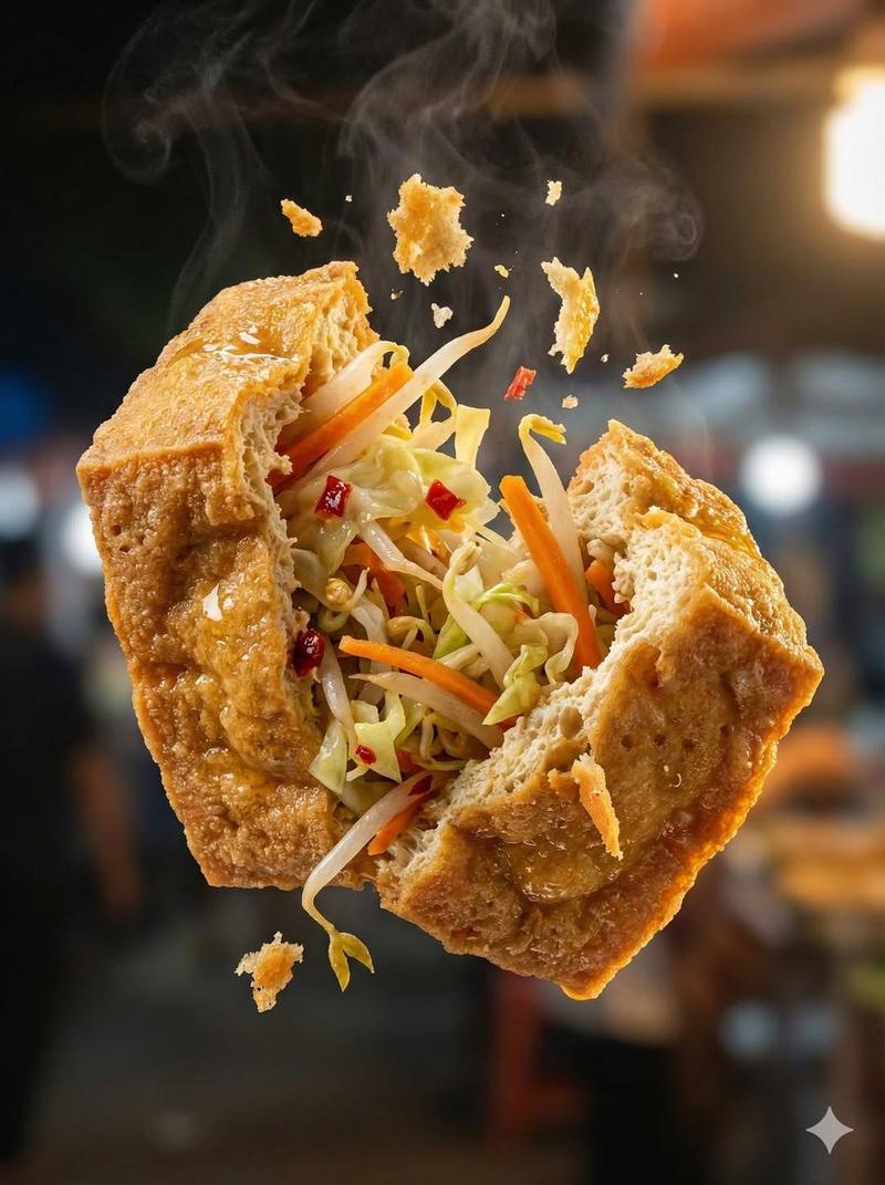 撕开印尼蛋饼的微距美食摄影