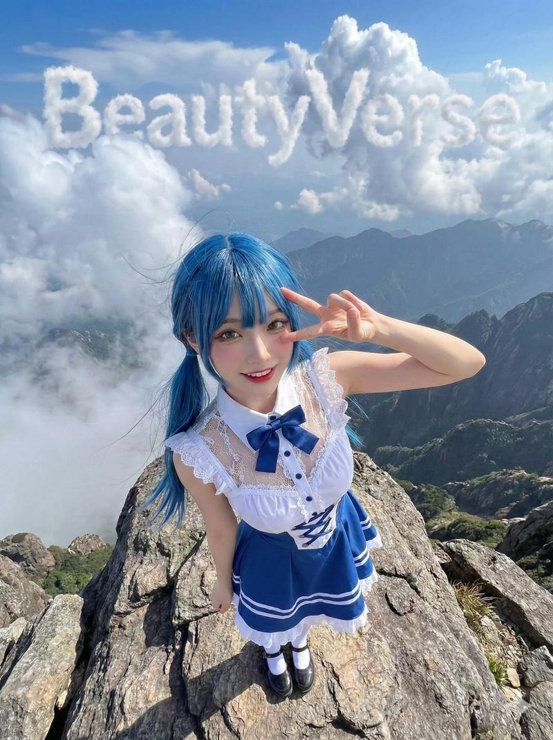 高山之巅的人物与云中文字