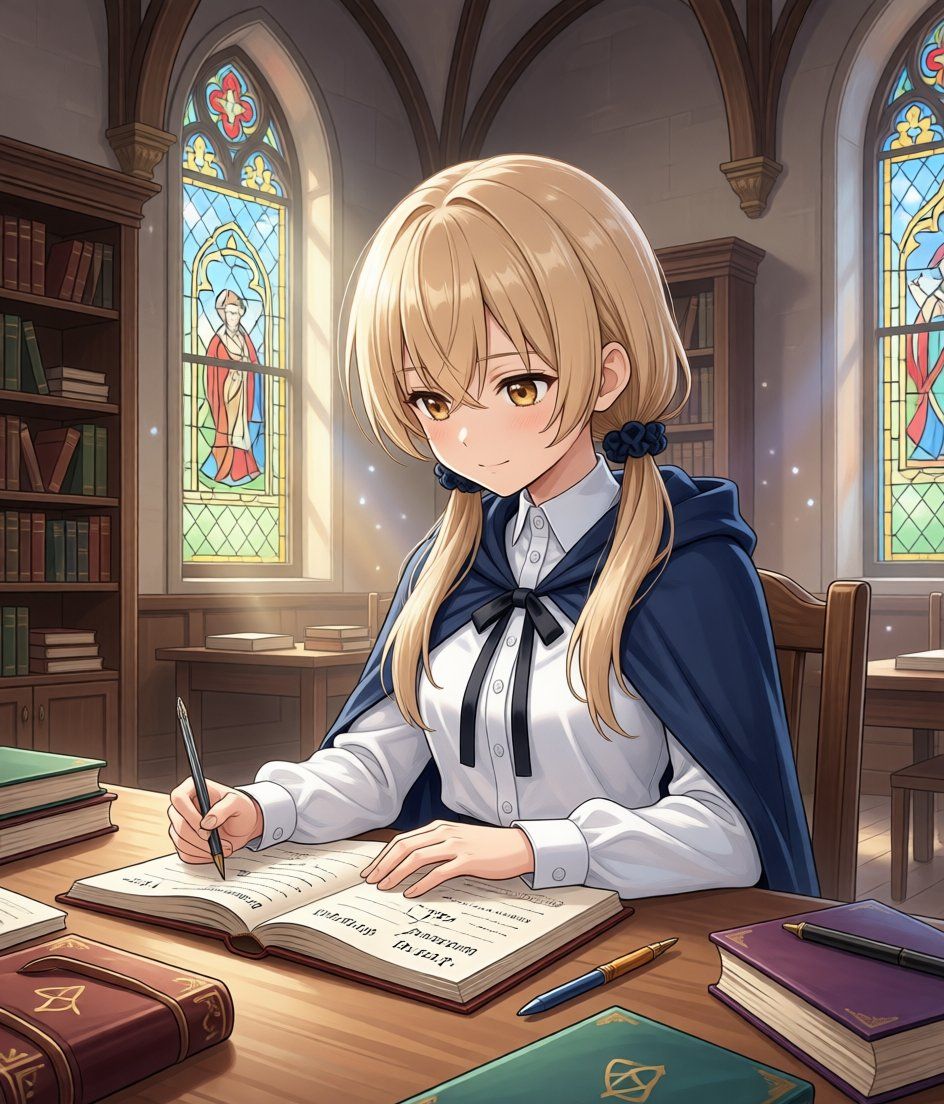 修改图片:女孩正在参加魔法学校考试