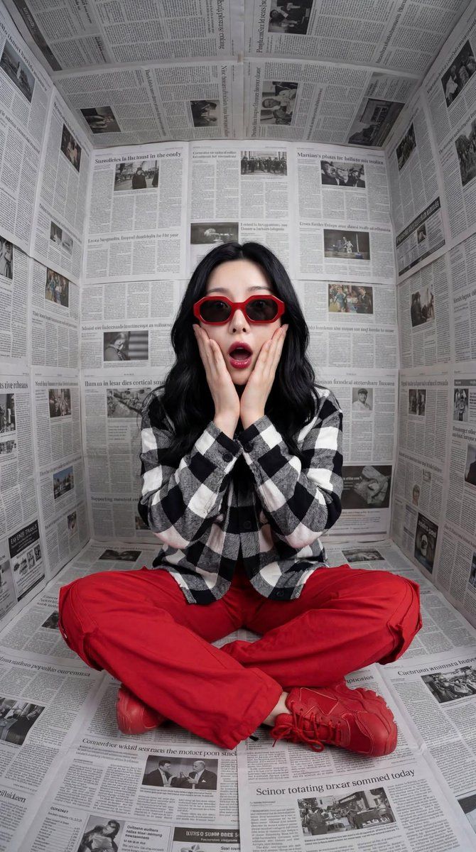 报纸背景下的超现实时尚人像