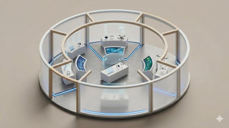 极简主义 3D 等距展览舱透视模型