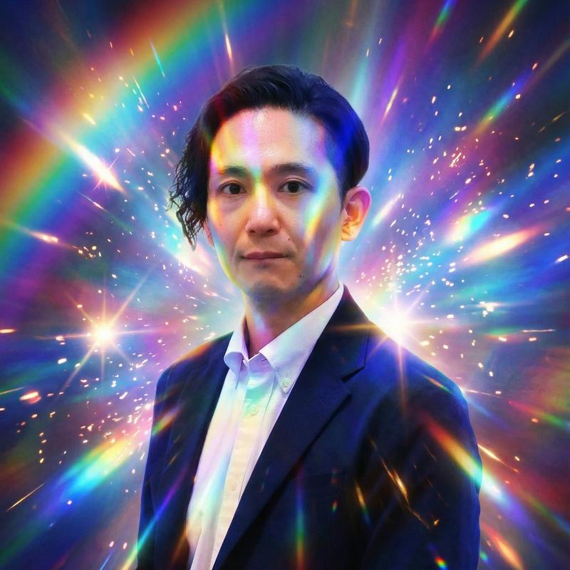 强光效果和中性表情的图像生成提示（日语）