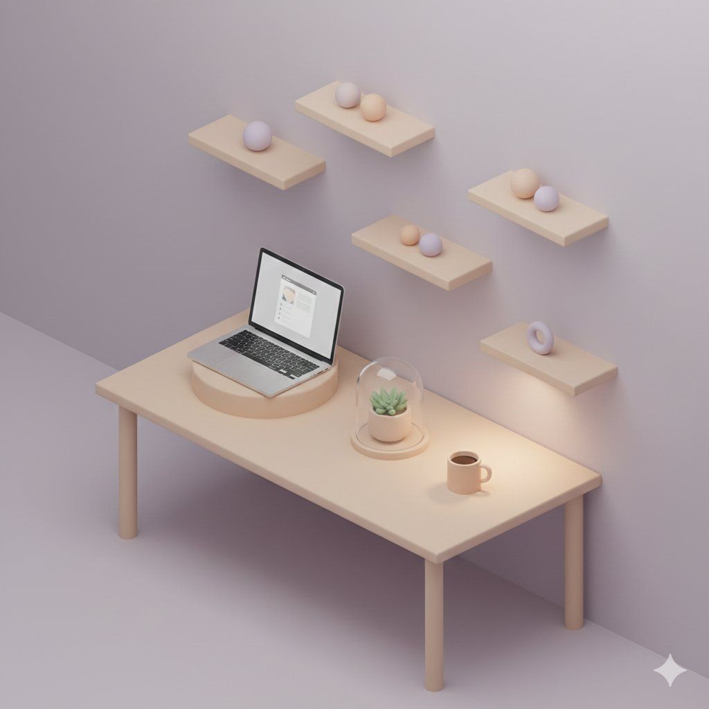 3D 等距浮空家庭办公室插画