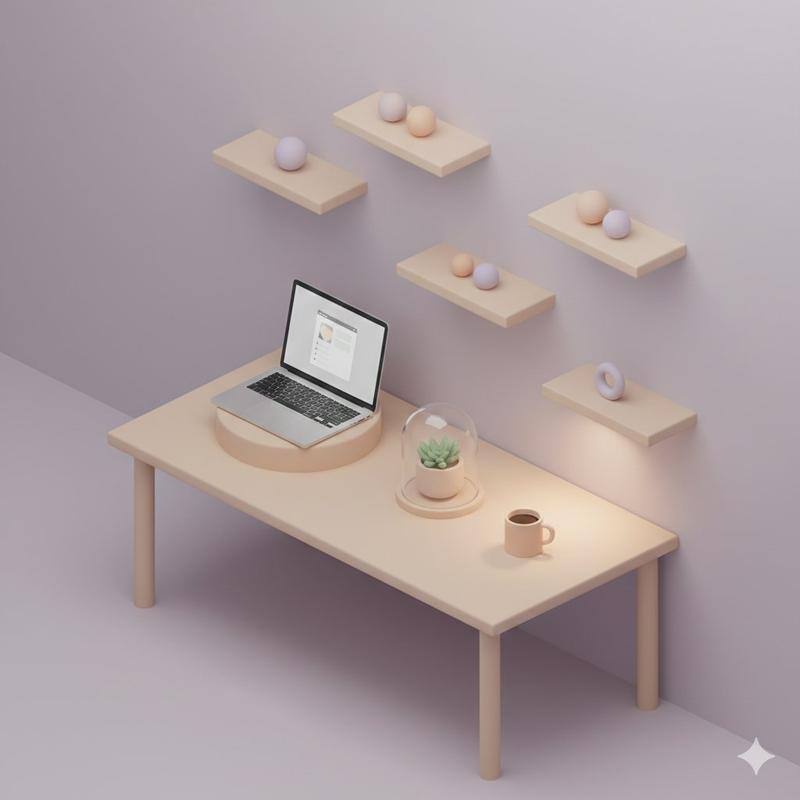 3D 等距浮空家庭办公室插画