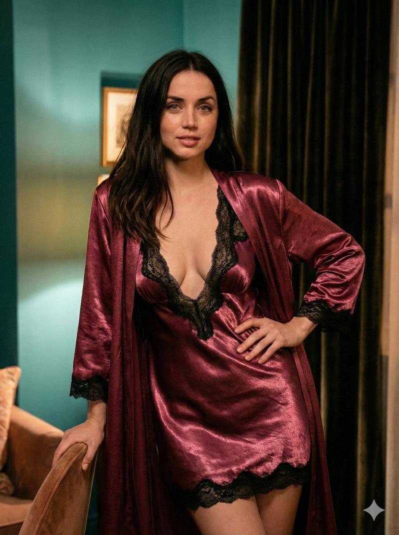 安娜·德·阿玛斯 (Ana de Armas) 身着丝绸睡衣的闺房肖像