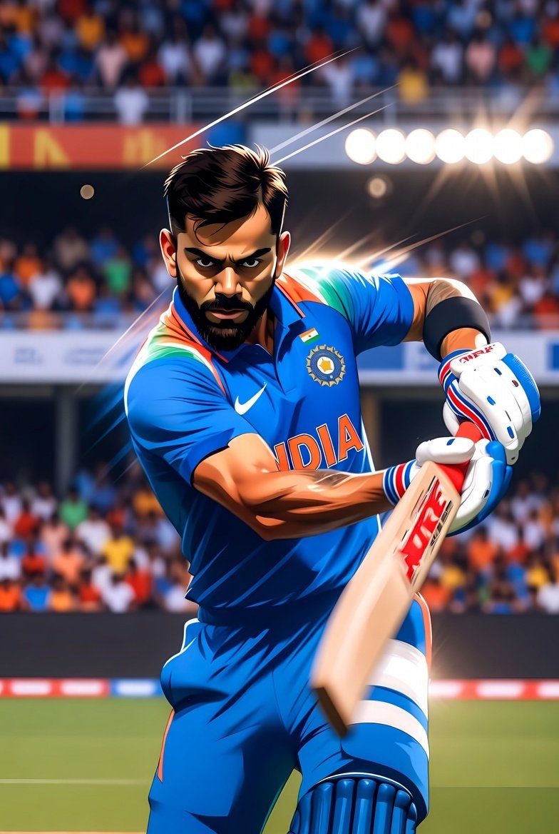 维拉特·科利 (Virat Kohli) 纳米风格板球卡通