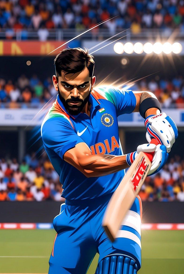维拉特·科利 (Virat Kohli) 纳米风格板球卡通