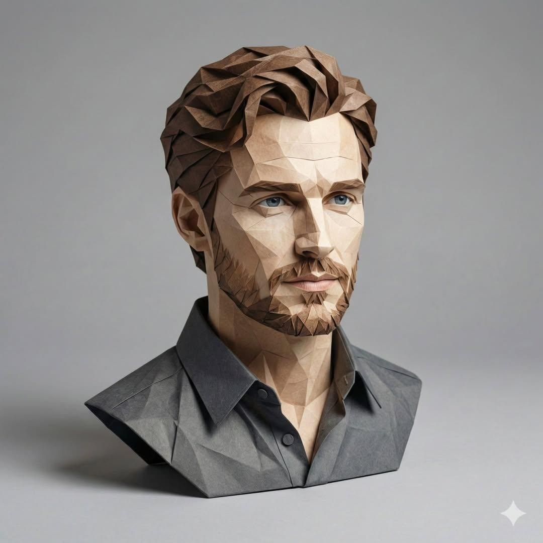 低多边形风格的 3D 纸艺肖像