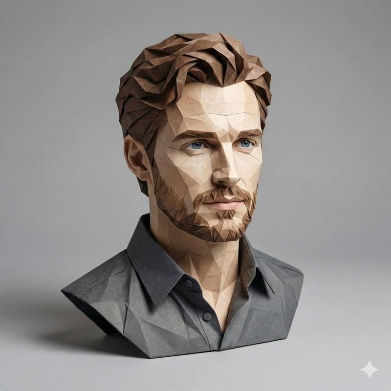 低多边形风格的 3D 纸艺肖像