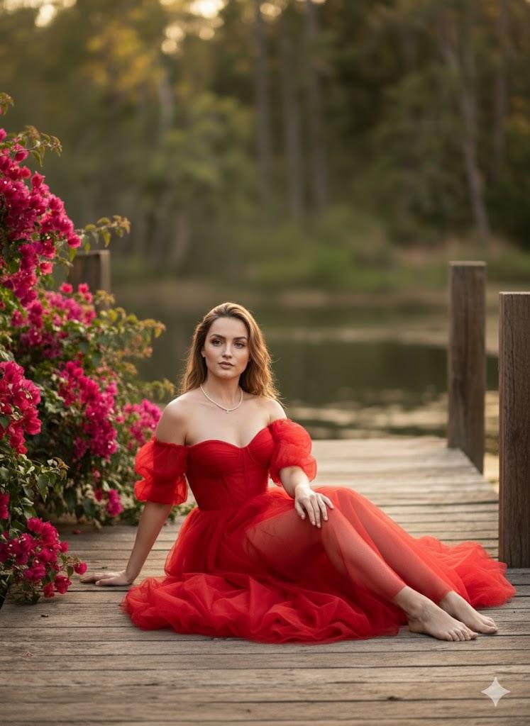 安娜·德·阿玛斯（Ana de Armas）身穿红色晚礼服的电影级艺术照片