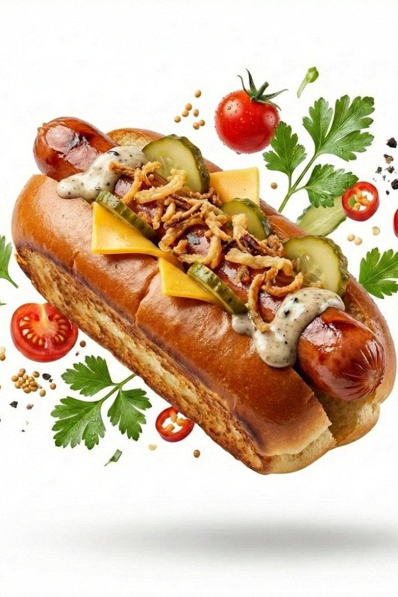 高端商用食物悬浮摄影提示词