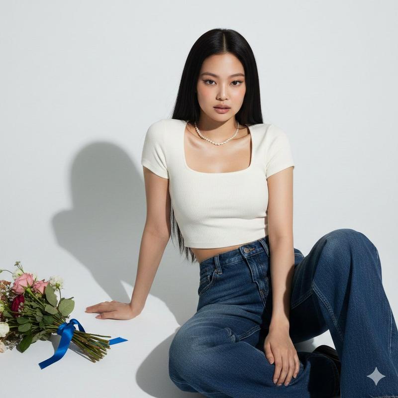 在极简主义摄影棚中拍摄的 Jennie Kim 超写实肖像