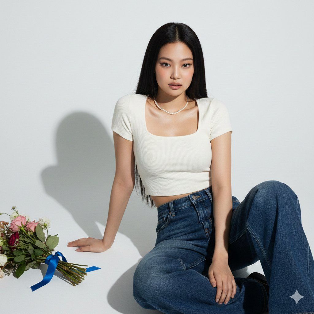 在极简主义摄影棚中拍摄的 Jennie Kim 超写实肖像