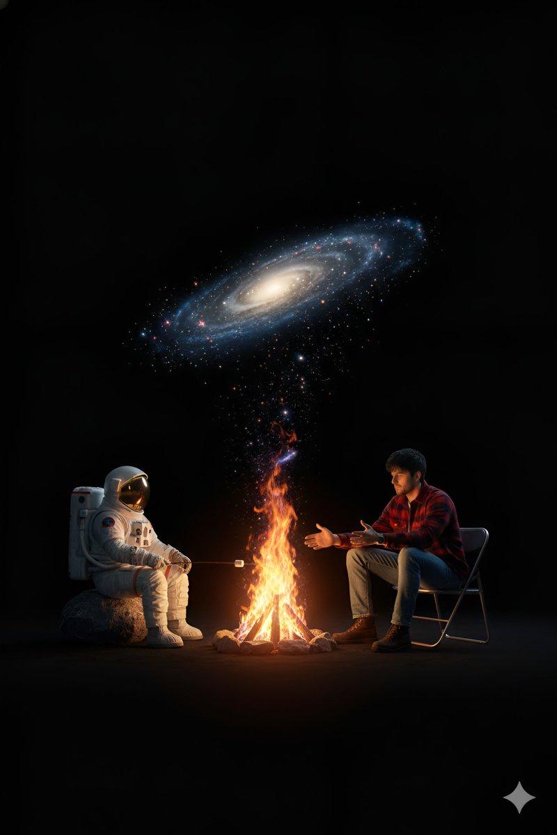 宇宙虚空中的超现实篝火