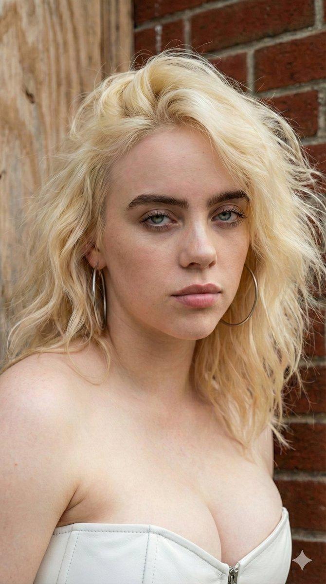 身穿白色皮质紧身胸衣的 Billie Eilish 4K 高清照片