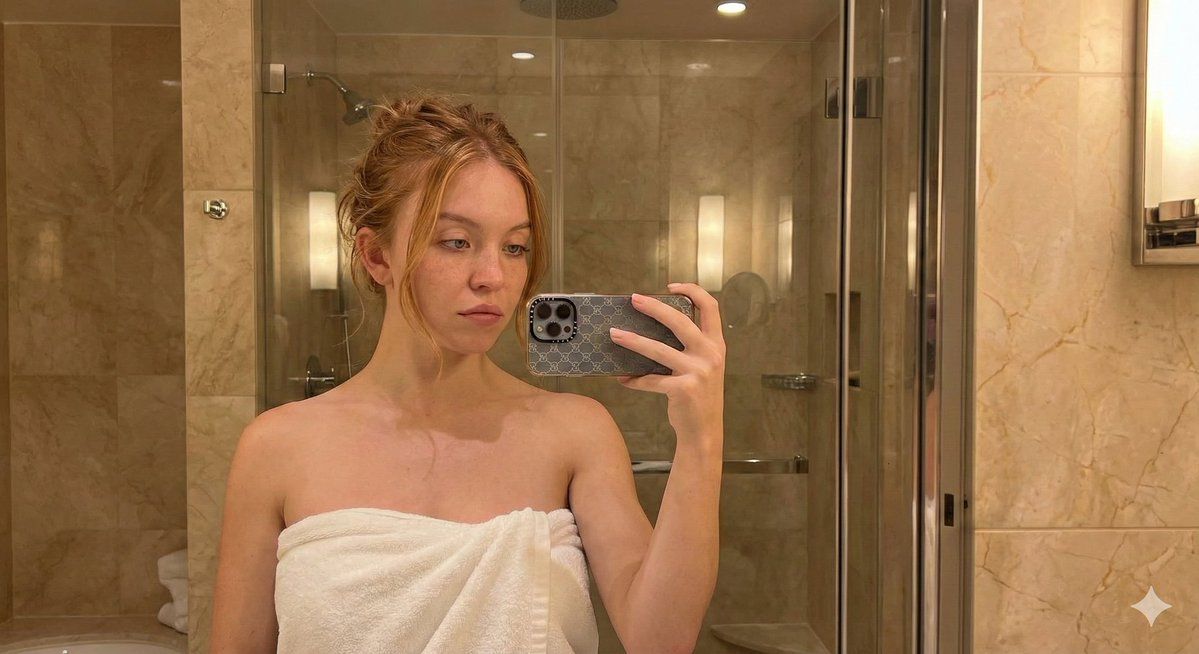 西德尼·斯威尼 (Sydney Sweeney) 浴巾亲密自拍肖像