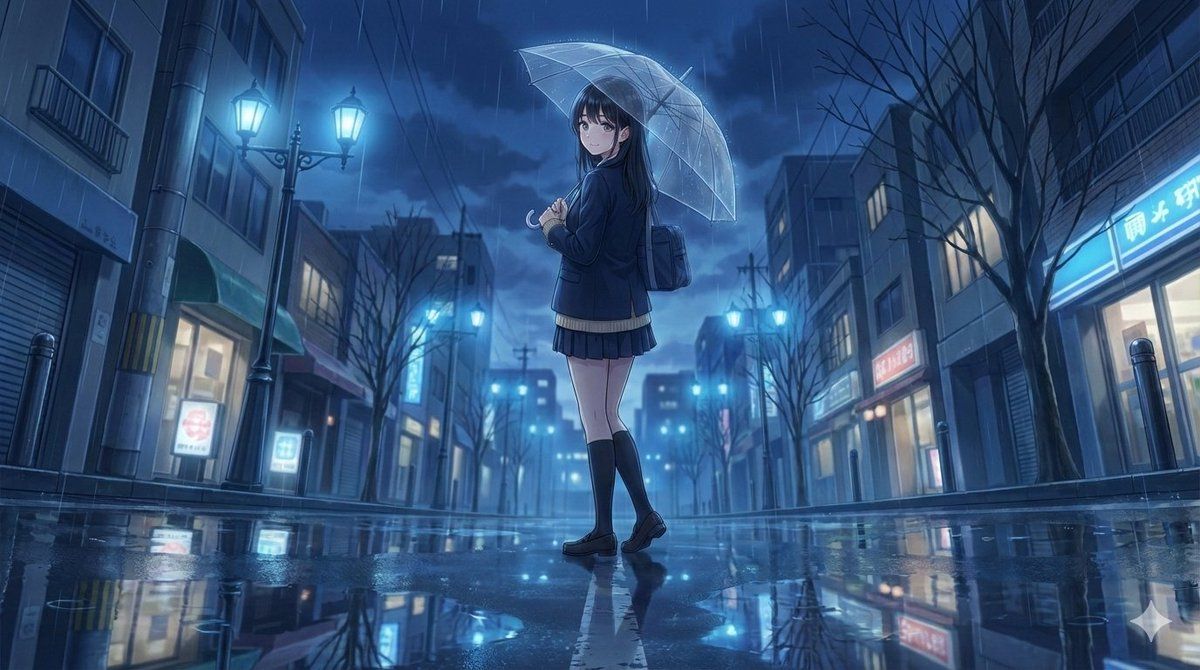 雨中女孩的 4K 动漫插画