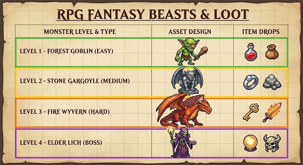 怪物 RPG 游戏资产表