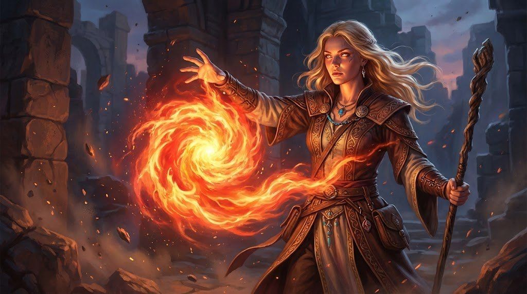 超逼真 D&D 女性火焰法师