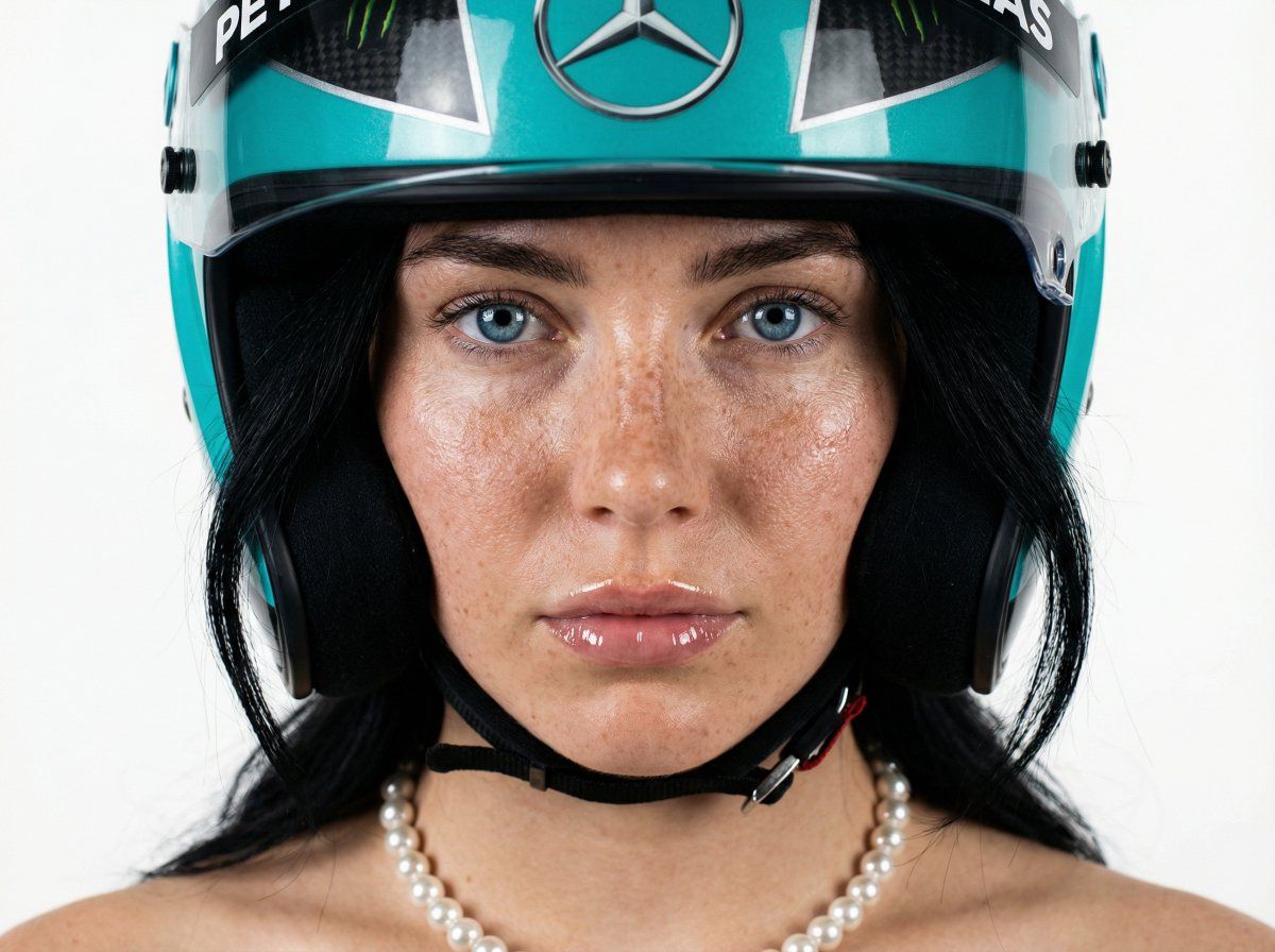 F1 继承人时尚肖像:赛车头盔与珍珠