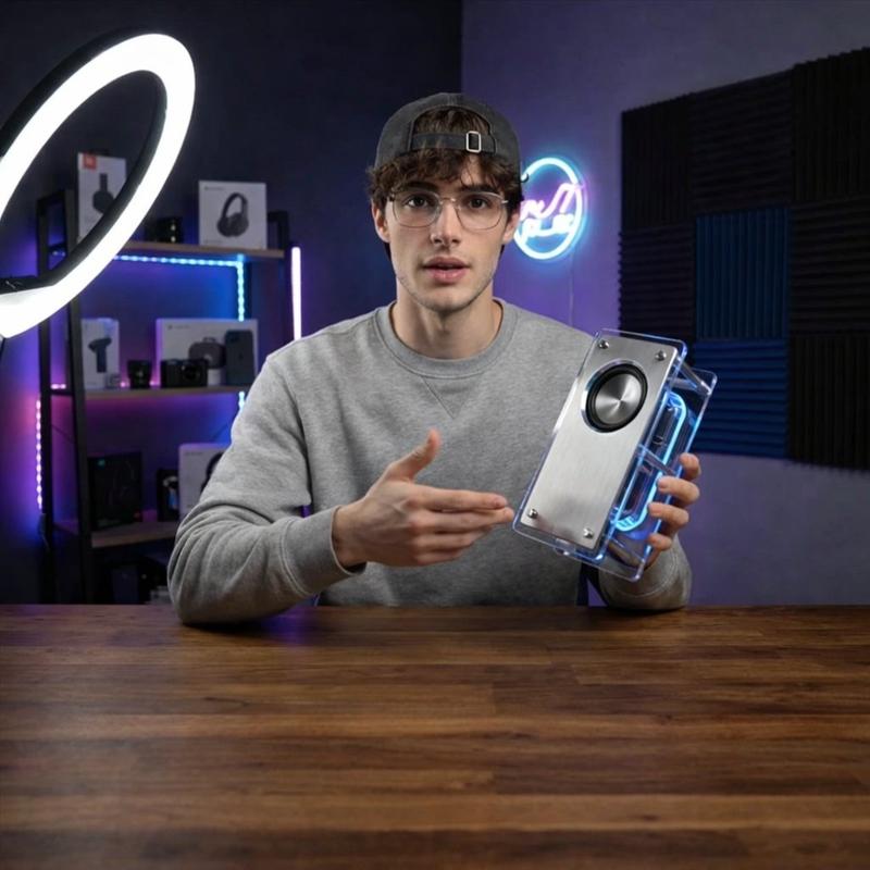 科技 YouTuber 演示蓝牙音箱视频提示