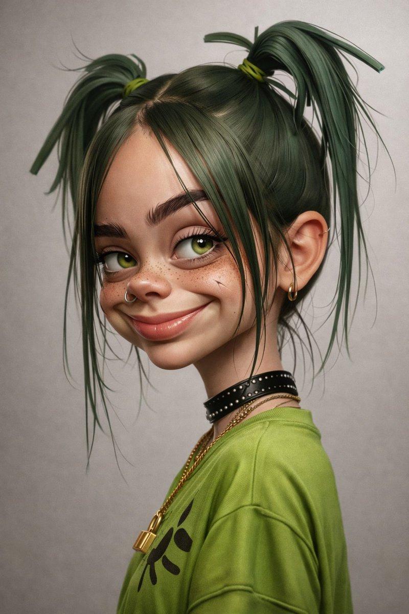 3D 渲染的 Billie Eilish 卡通肖像