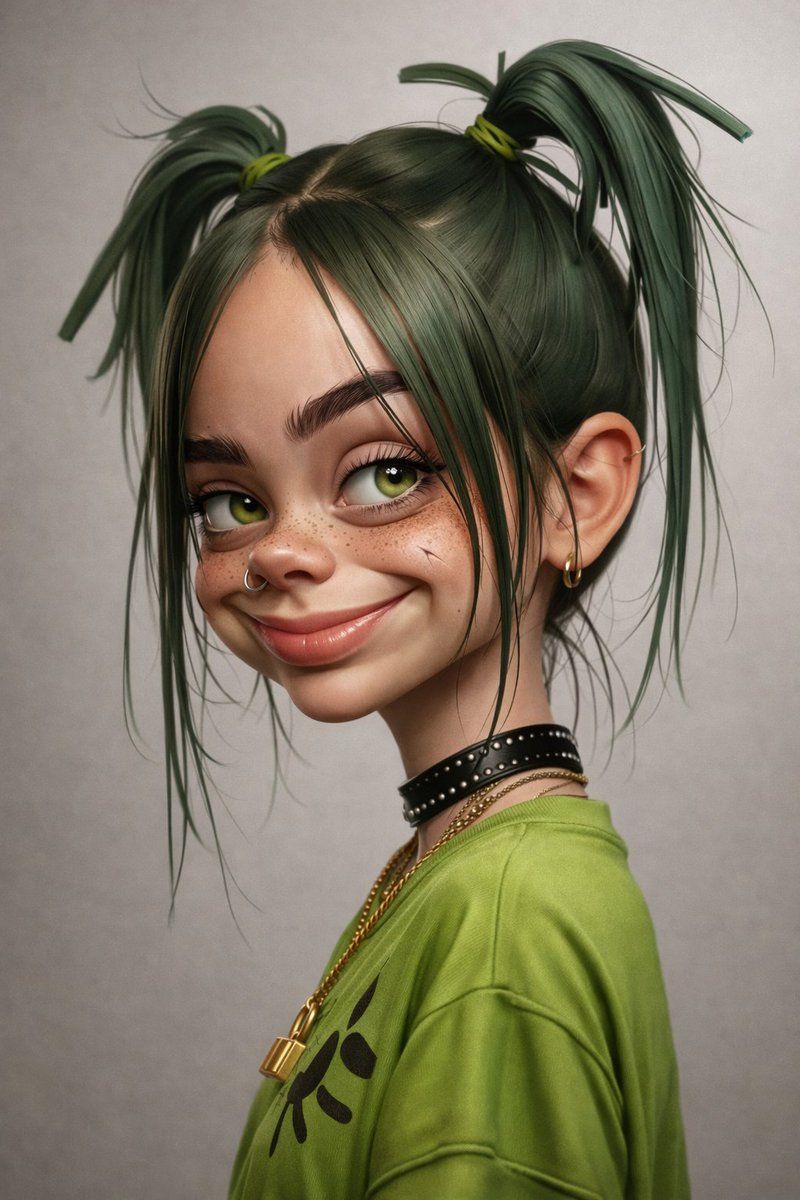 3D 渲染的 Billie Eilish 卡通肖像