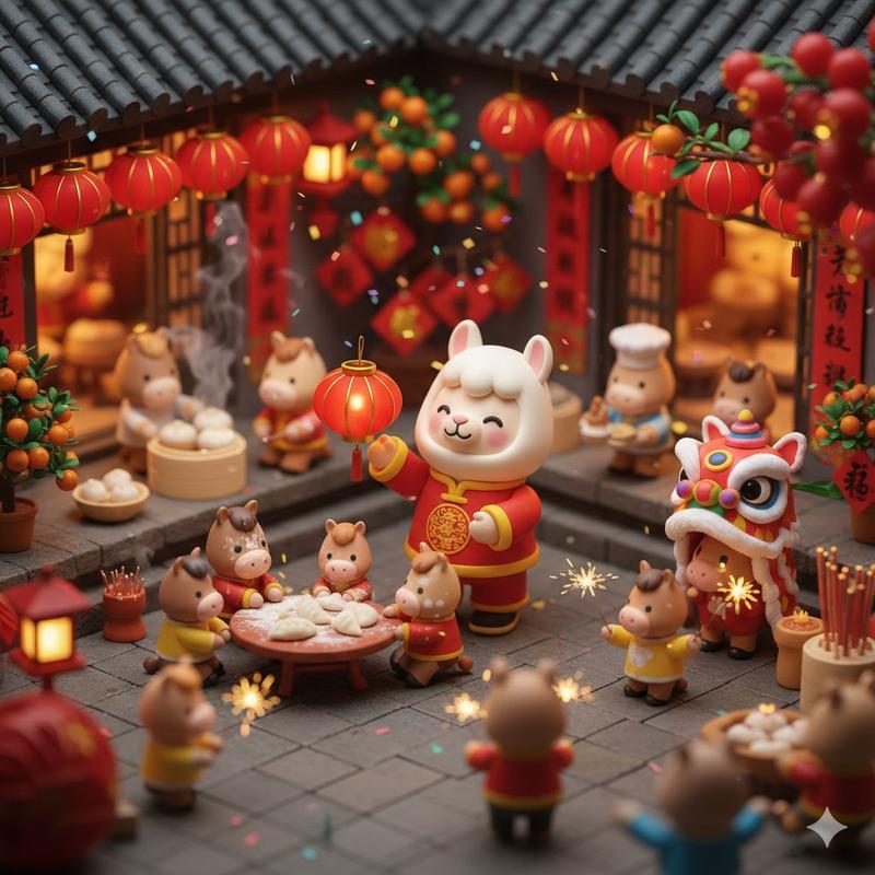可爱泡泡玛特中国新年羊驼