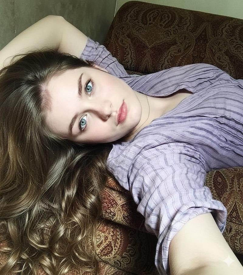 华丽沙发上的 8K 超逼真特写自拍提示