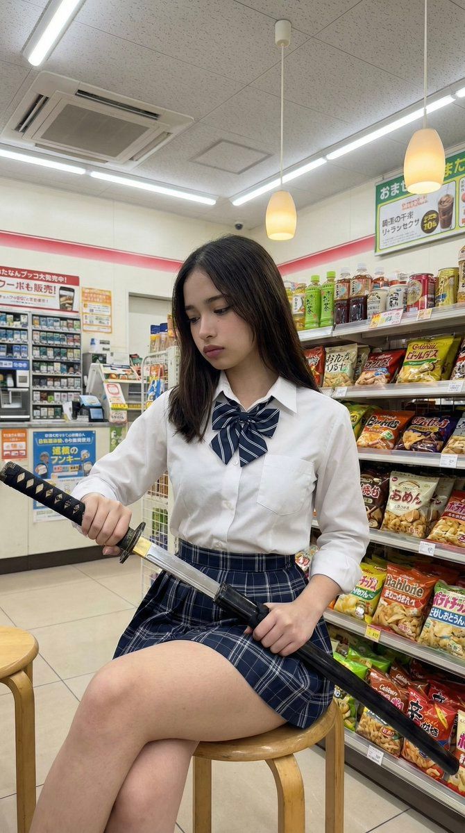 日式便利店武士刀肖像