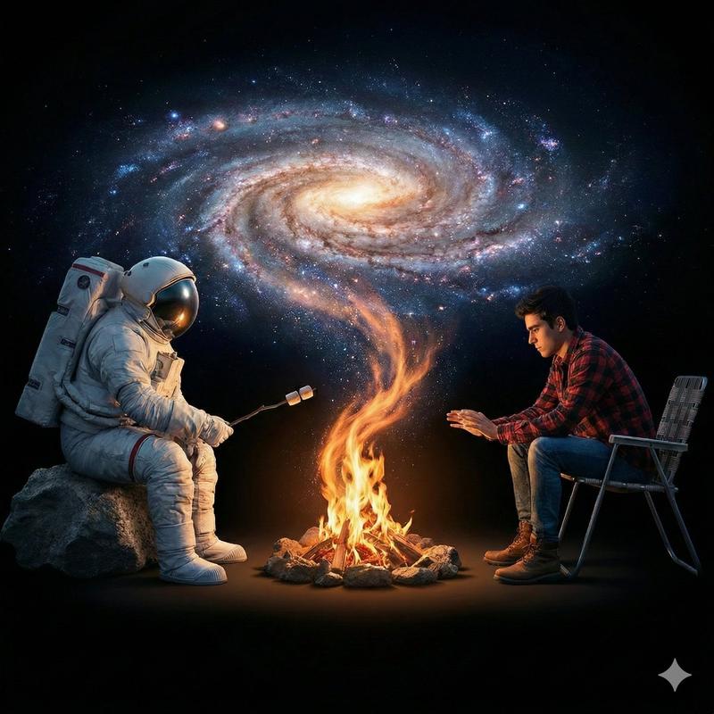 宇宙虚空中的超现实电影感篝火