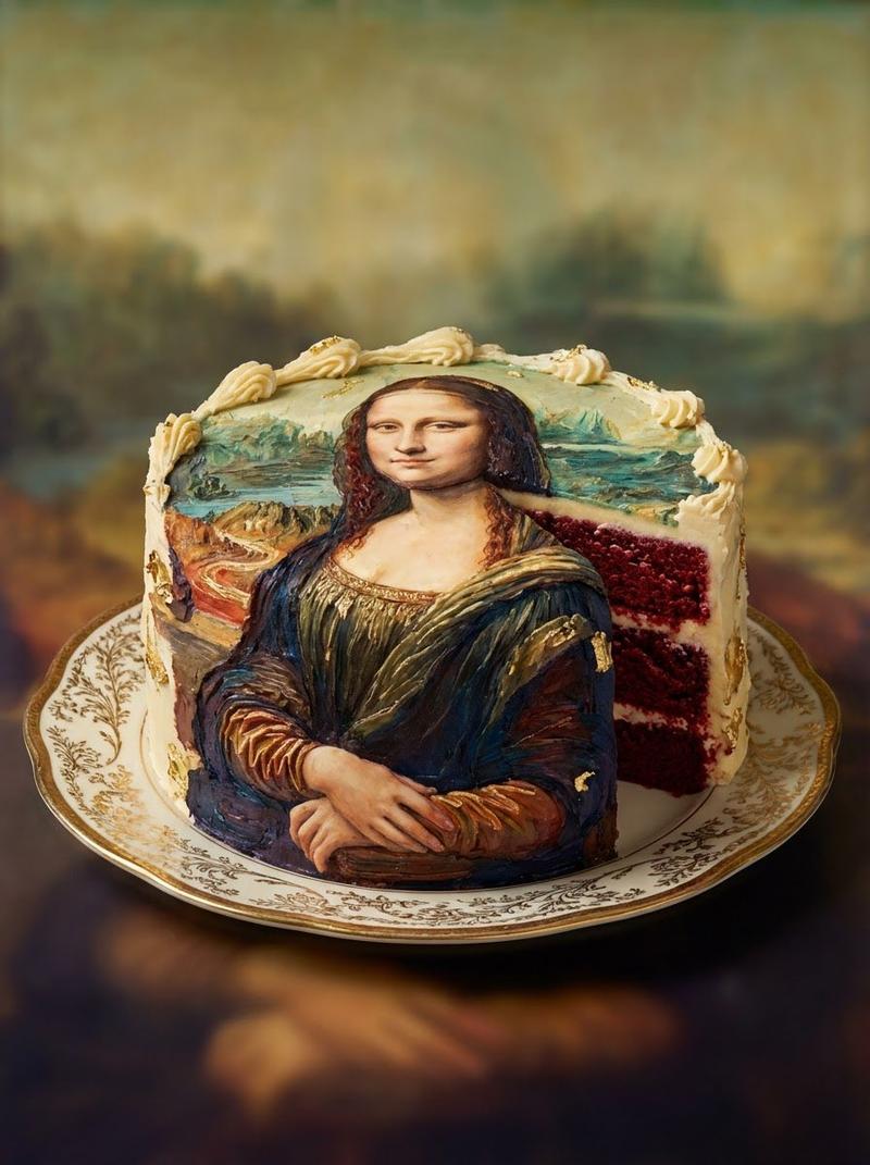 红丝绒蛋糕绘画复刻美食摄影提示词