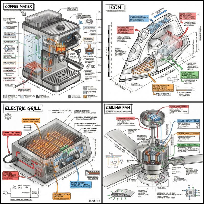 带有等距 3D 视图的物体技术信息图