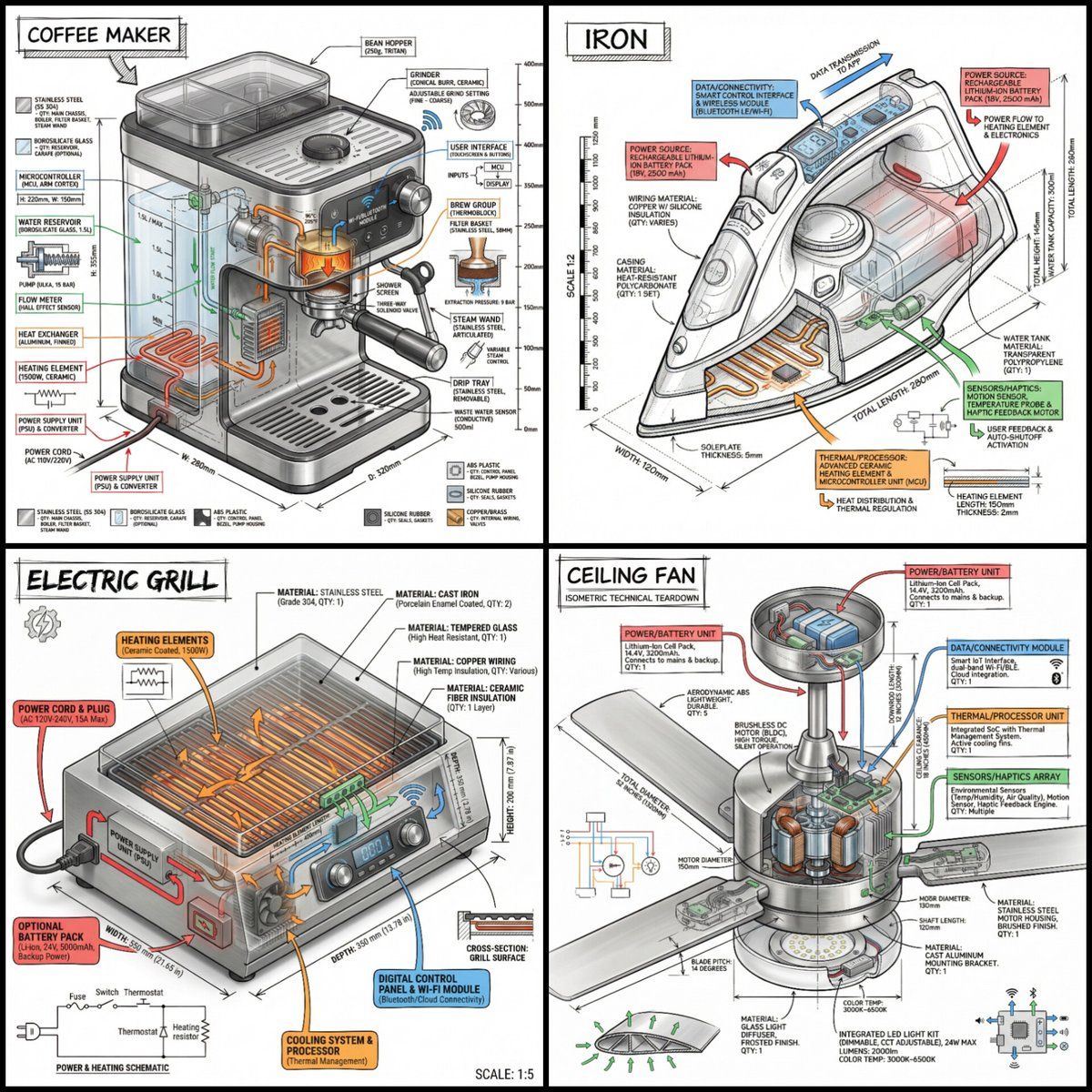 带有等距 3D 视图的物体技术信息图