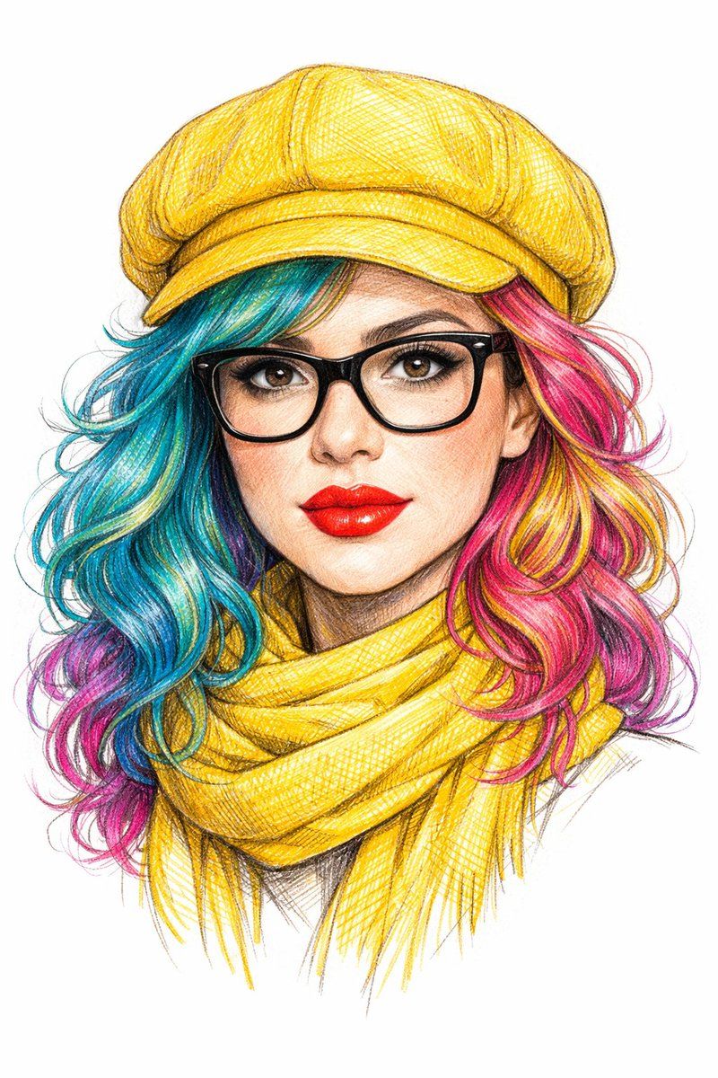 数字线条艺术肖像插画
