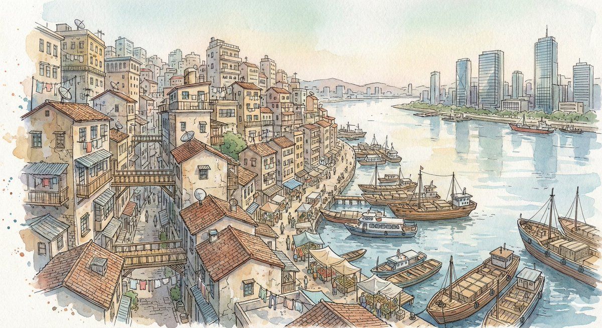 奇幻水彩城市插画提示词