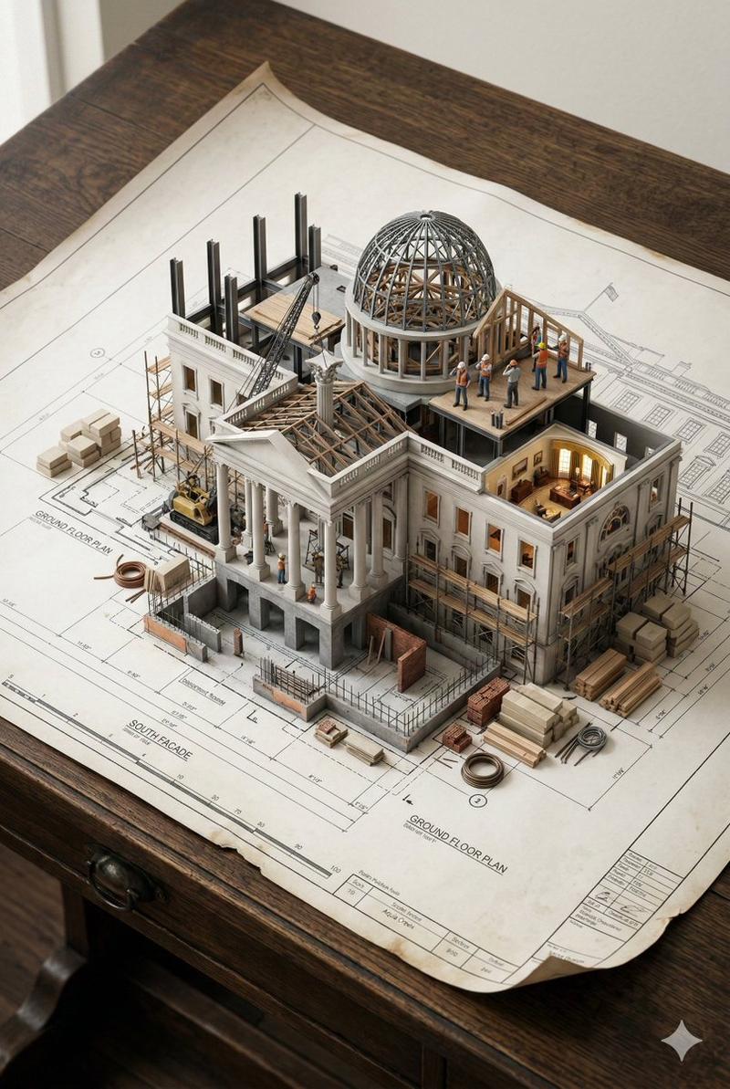3D 微缩建筑蓝图提示词