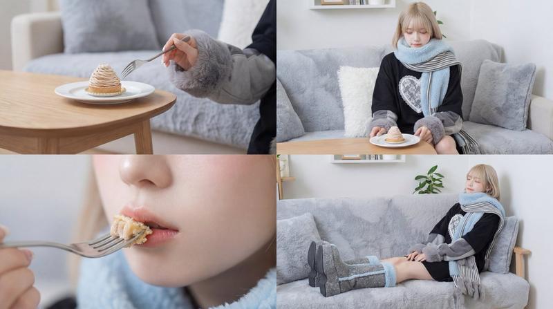 一位女士享用甜点的电影感视频