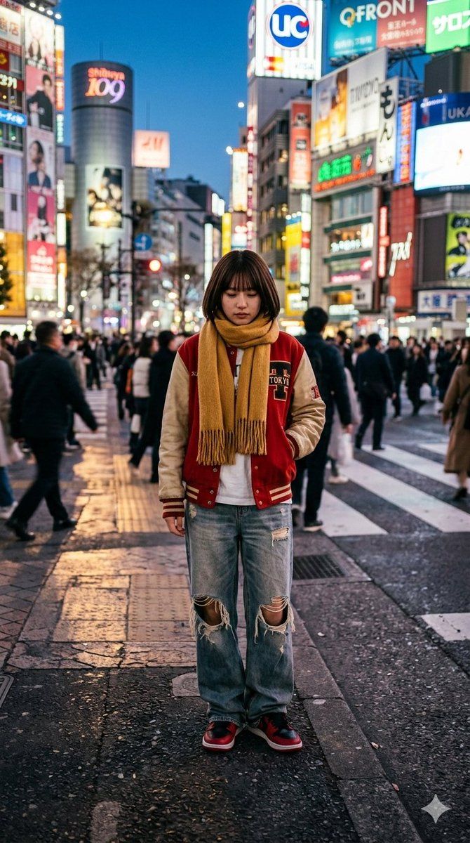逼真街拍提示词:涩谷复古时尚女孩