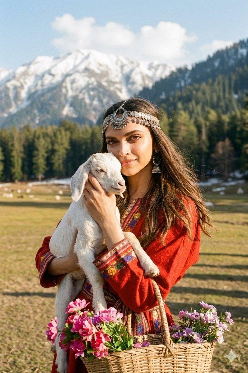 克什米尔妇女与小山羊的电影肖像