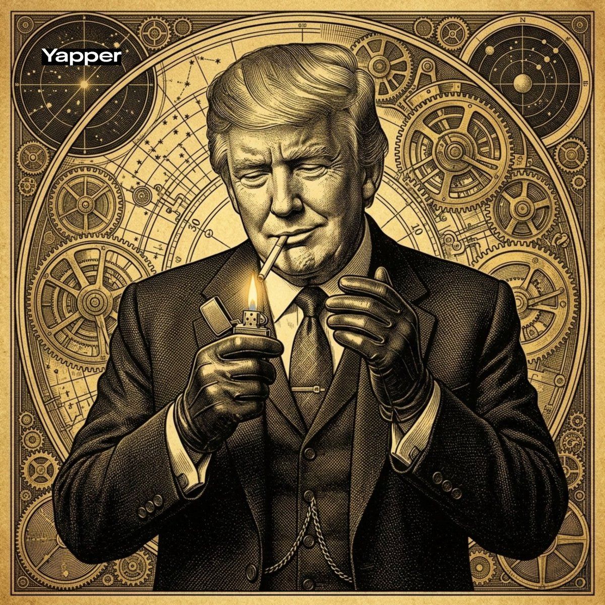 唐纳德 · 特朗普黑帮形象复古雕刻画