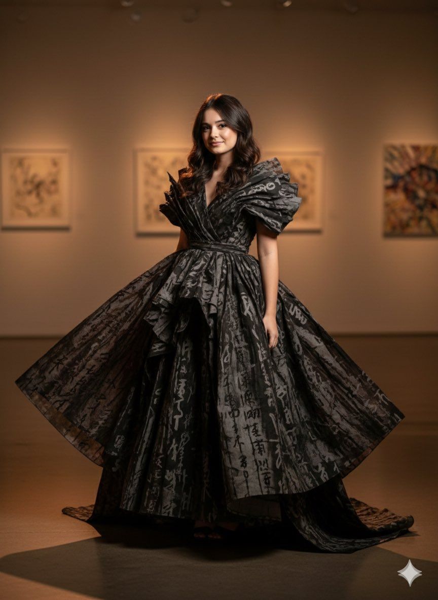 Calligraphy gown gallery portrait: GPT Image 2 prompt