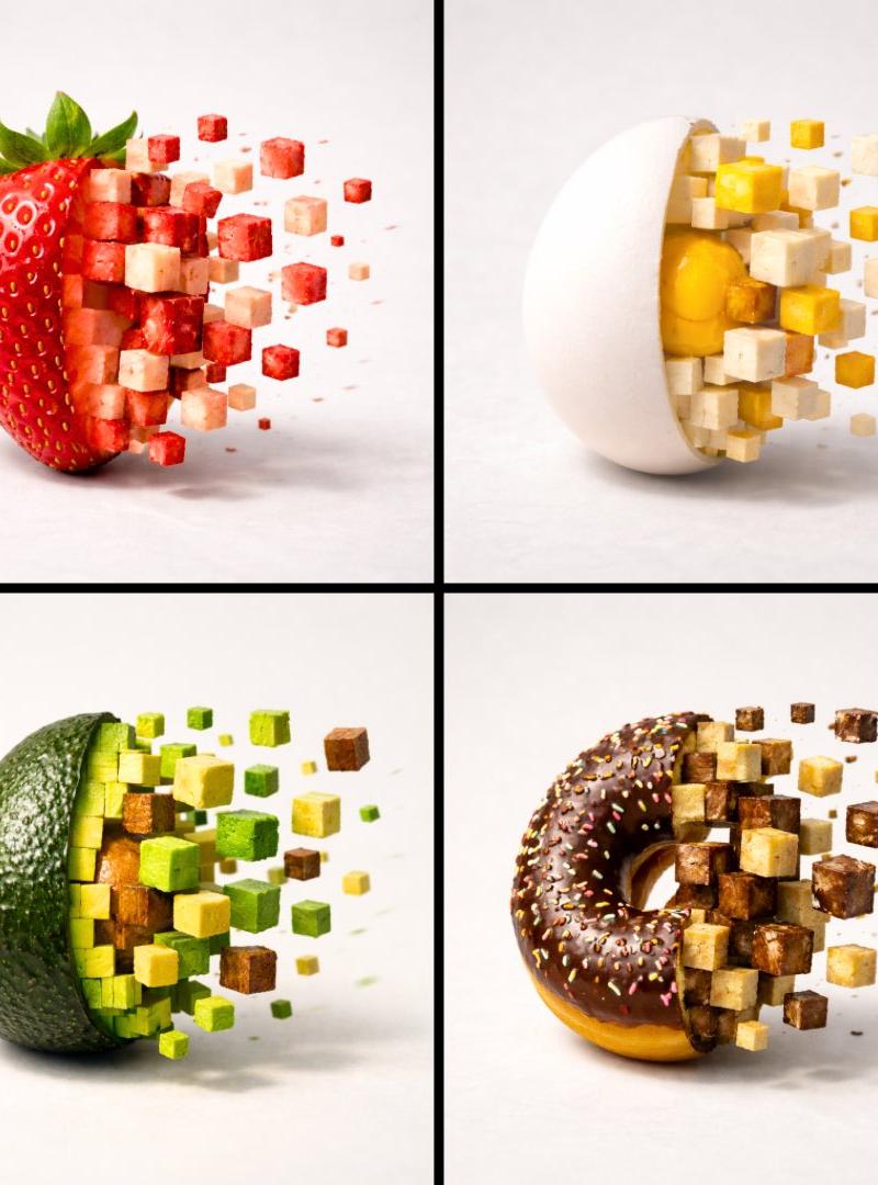 Pixelized 3D food fragmentation: GPT Image 2 prompt