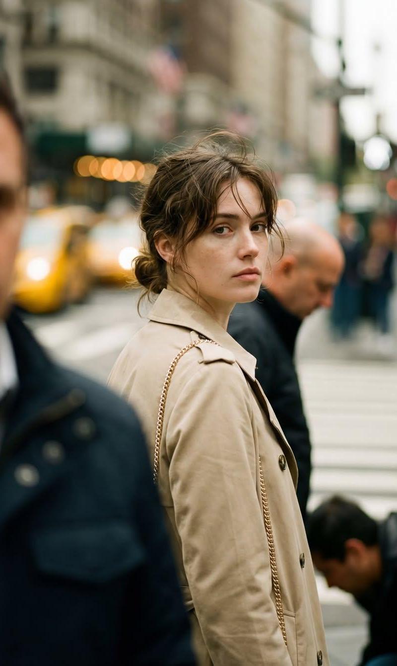 Trench coat crosswalk candid: GPT Image 2 prompt