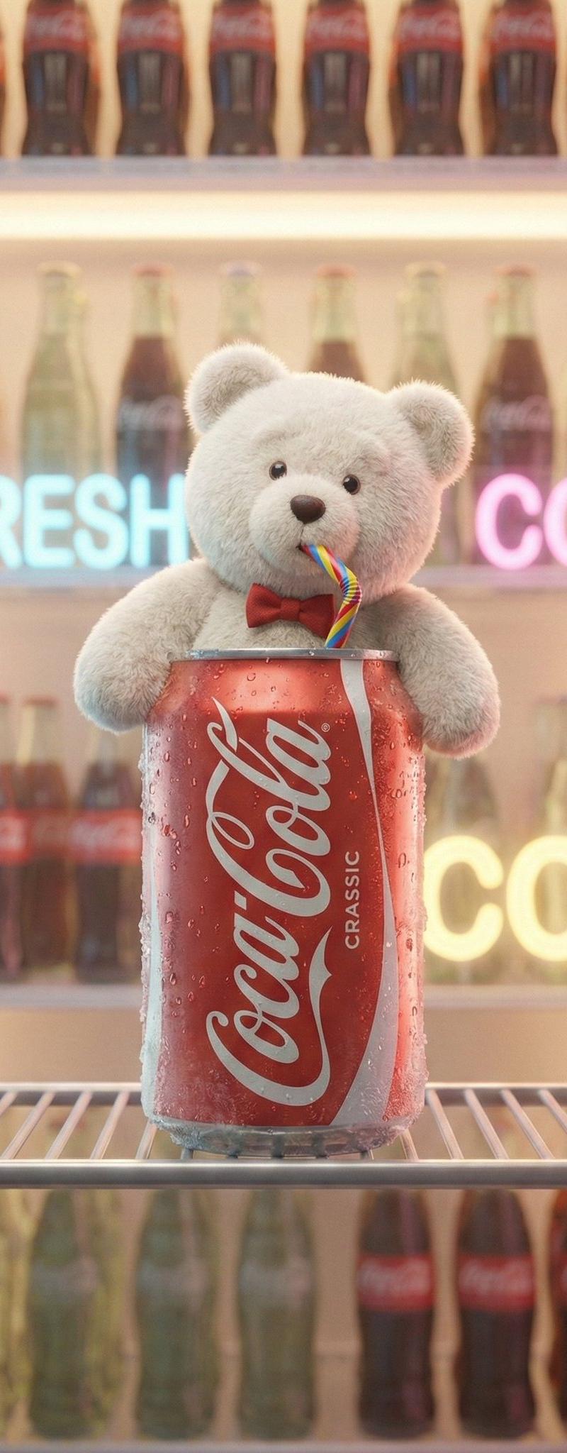 Teddy bear soda fridge fantasy: GPT Image 2 prompt